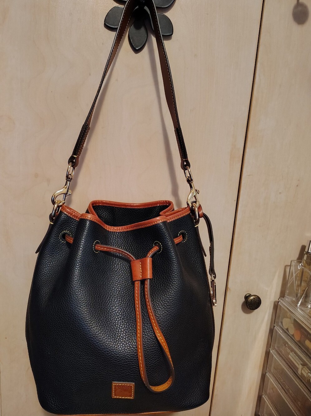 Dooney & Bourke Black Lucca Pebble Grain Drawstring Bucket Bag NWOT